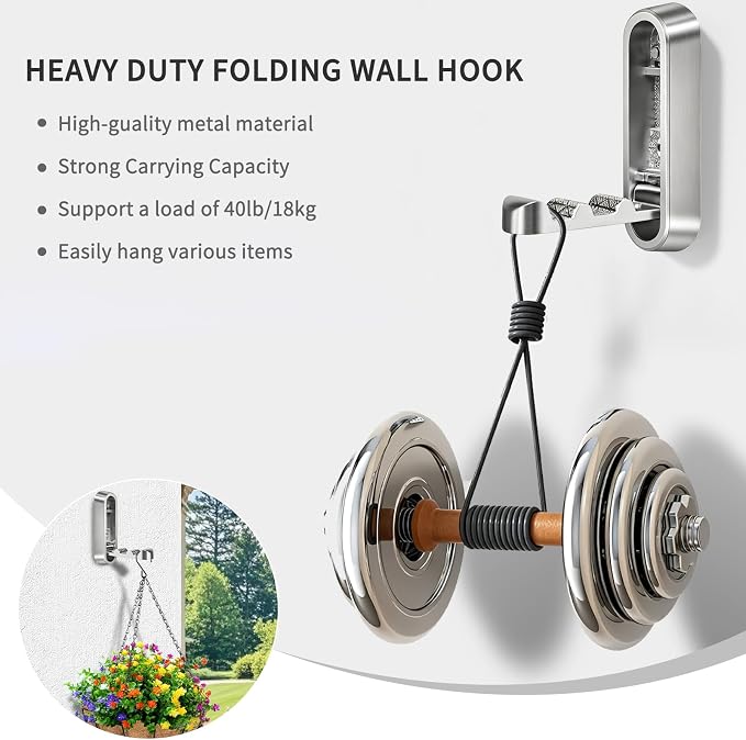 6PCS Foldable Wall Hooks, Zinc Alloy Flip Down Hooks, Retractable Wall Hooks - Image 4