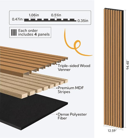 Olanglab Wood Wall Panels 4 Pack, Wood Slat Acoustic Wall Panels, 94.5"x12.6" - Image 4