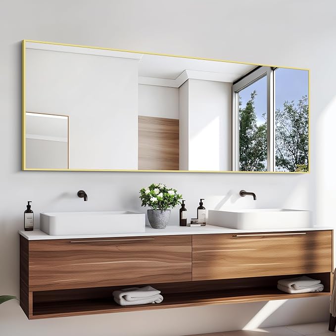 KOCUUY Large Gold Bathroom Mirror, HD Tempered Glass, Anti-Rust Frame, Modern by KOCUUY