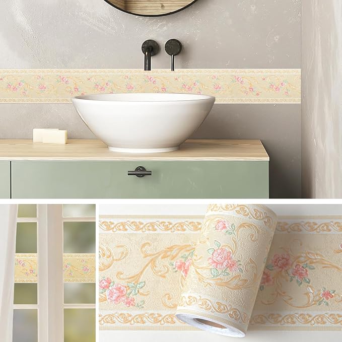 AbaBoorty Yellow Floral Wallpaper Border Decor 196"X4.1" Peel and Stick Wall - Image 2