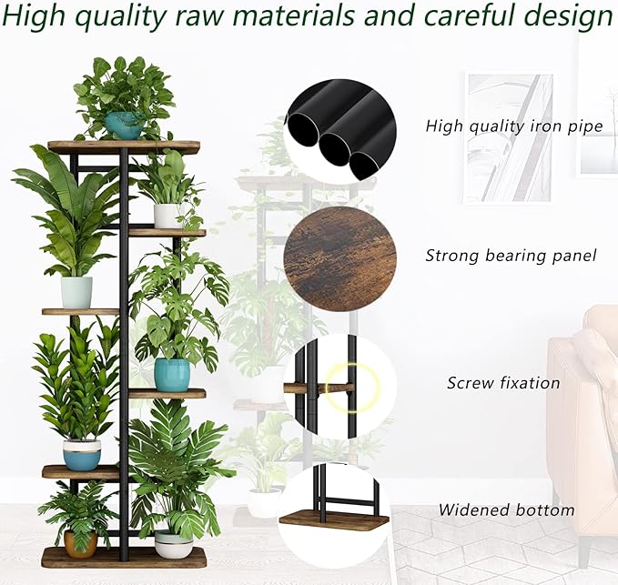 LINZINAR Plant Stand 6 Tier 7 Plant Multiple Flower Rack Holder Shelves Rack Storage Organizer Display Indoor Planter for Balcony Bedroom Patio Garden Living Room, Black