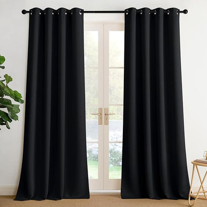 NICETOWN 95 Inch Blackout Curtains, Grommet 2 Panels Thermal Insulated Black by NICETOWN