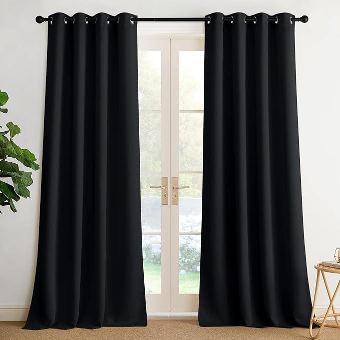NICETOWN Room Darkening Draperies Curtains Panels, 2 Panels Black W52 x L102 by NICETOWN