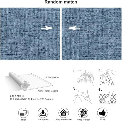 Blue Grasscloth Wallpaper Peel and Stick 472inch Textured Linen Contact Paper - Image 4