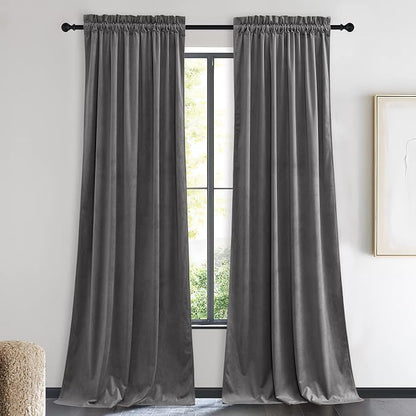 NICETOWN Living Room Grey Velvet Curtains, Sound and Sunlight Reducing Heavy by NICETOWN