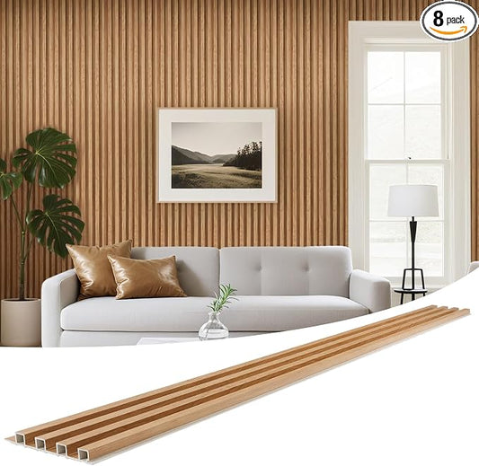 WPC Slat Wall Panels 8 Pack 96" x 6.6", Waterproof Fluted Wall Paneling by LARWORKS