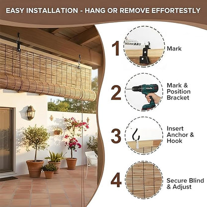 Blackout Bamboo Roller Shades for Outdoor Patio Reed Roll Up Blinds 24" 36" 48" - Image 5