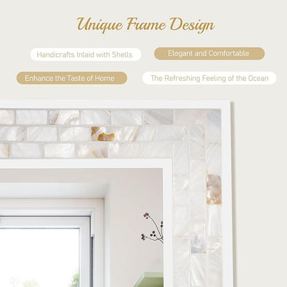Mosaic Bathroom Mirrors for Wall 24x36 Inch, Natural Mother of Pearl Inlay - Image 3