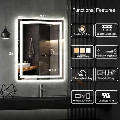LED Bathroom Mirror, 24x32 Inch Gradient Front and Backlit LED Mirror - Image 2
