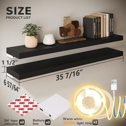 BAMEOS LED Floating Shelves for Wall, Hanging Wall Shelves for Bedroom - Image 2