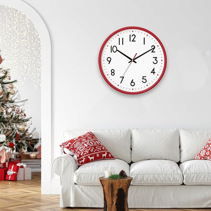 HZDHCLH Wall Clock Red, Silent Wall Clocks Battery Operated 10 Inch Modern Non - Image 6
