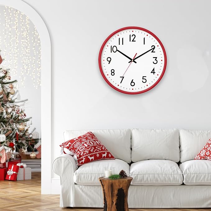 HZDHCLH Wall Clock Red, Silent Wall Clocks Battery Operated 8 Inch Modern Non - Image 6