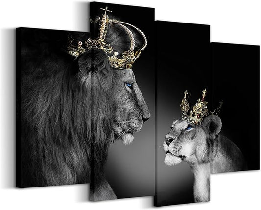 Large 4 Panel Wall Decor The Lion King and Queen by iKNOWFOTO