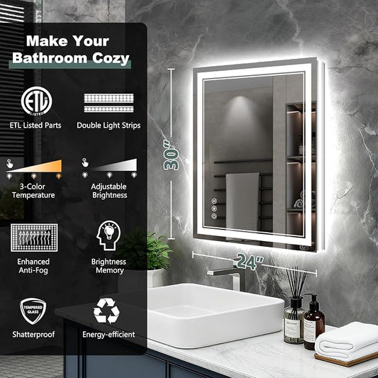30x24 Inch LED Bathroom Mirror - Image 2