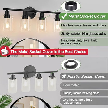 4-Light Bathroom Light Fixtures, Matte Black Modern Vanity Lights Over Mirror - Image 8