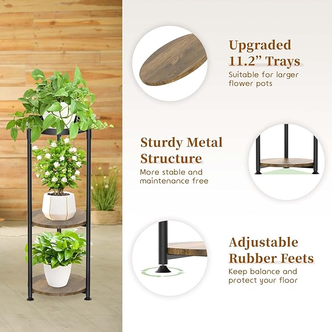 KMOTASUO 3 Tier Tall Metal Plant Stand, 35 Inch Plant Stands Indoor Outdoor, Rustproof Flower Pot Holder Display Rack for Corner Patio Garden Balcony Living Room