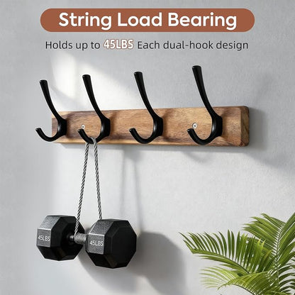Yangbaga Coat Rack Wall Mount, Acacia Wood Coat Hooks Wall Mount, Hat Rack Wall - Image 4