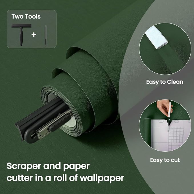 Abyssaly Green Wallpaper Peel and Stick 15.7" x 196.8" Silk Embossed Green - Image 3