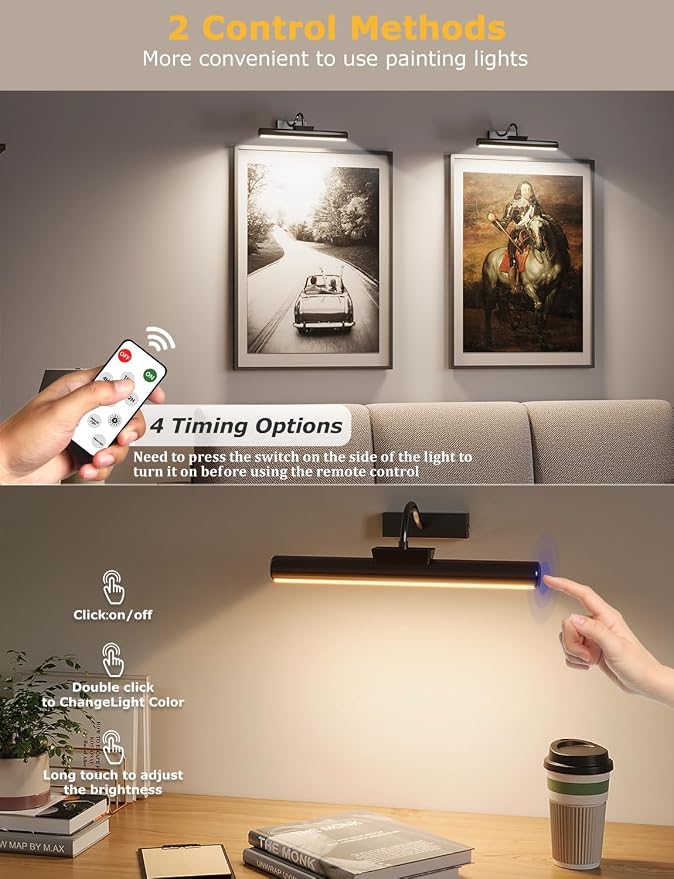 Skairipa Picture Light with Remote, 16in Battery Operated Picture Lights - Image 3