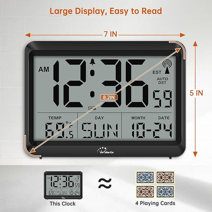 WallarGe Atomic Digital Wall Clock Battery Operated, Self-Setting, Large Display - Image 2