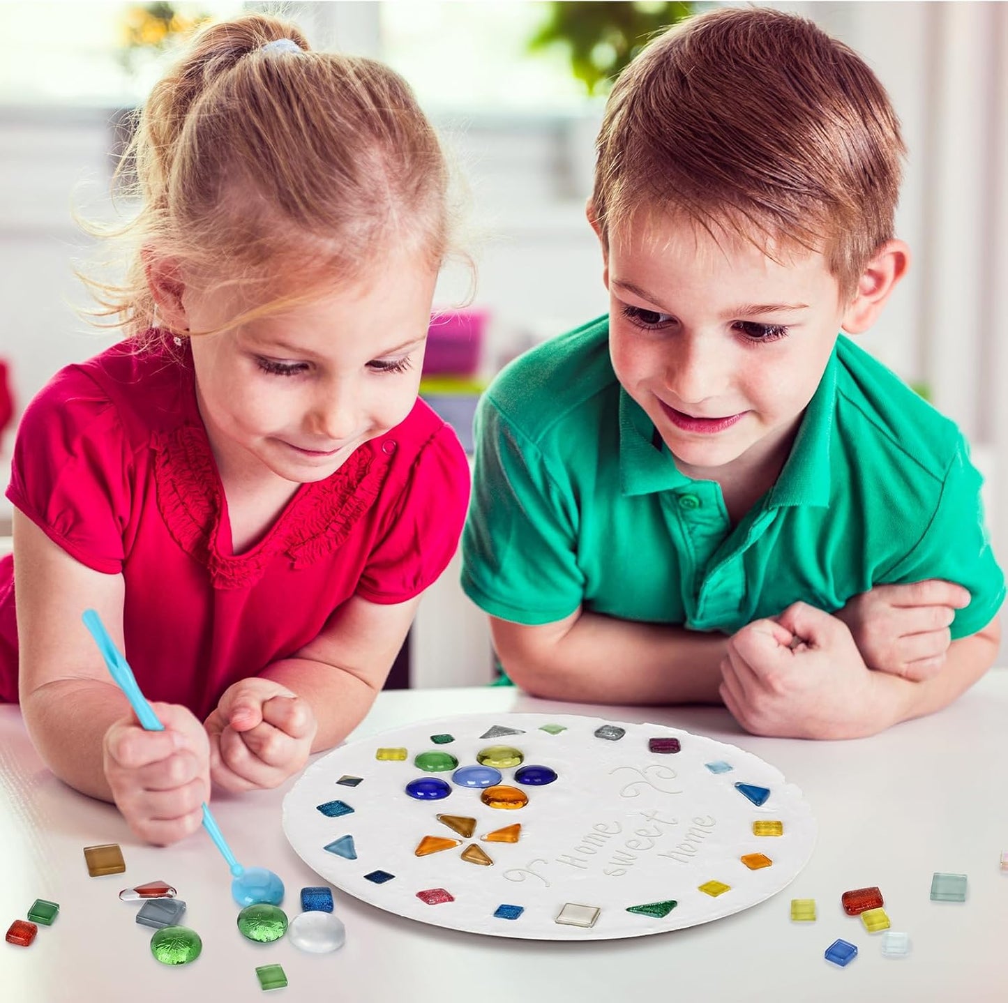 24 Pcs Stepping Stone Kit Includes Concrete Mold, Mosaic Tiles and Carving Tools, DIY Craft Handmade Stepping Stone Kit for Kids, Family, Garden Outdoor Decor, No Concrete Mix (Round,12 Inch)