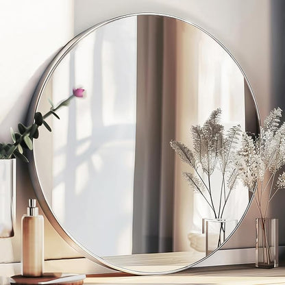 Sunniry Silver Round Mirror 30 inch, Round Bathroom Mirror, Circle Wall Mirrors by Sunniry