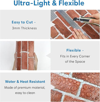 COMSTICKC 3D Red Faux Brick Wall Panel Peel and Stick, Not Real Tile, Small - Image 5