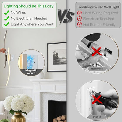Battery Operated Wall Sconce Set of 2, Dimmable Modern LED Rechargeable Wall - Image 4