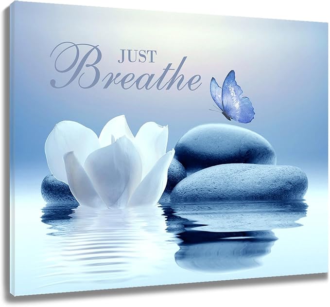 EOBTAIN Zen Framed Wall Art 20x16 Inches Blue Butterfly and Water Lily Flower by EOBTAIN
