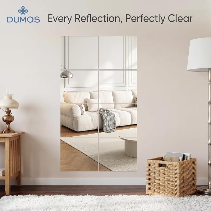 DUMOS 4 Pack Wall Mirror Tiles, Hallway Mirror 14"x12" HD Glass Sheets - Image 3