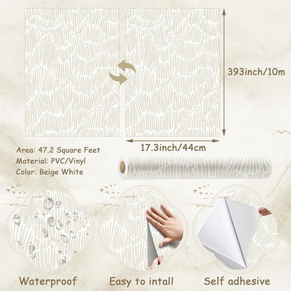 Theper Beige Wallpaper 17.3"×393" Modern Striped Wallpapers Peel and Stick - Image 3