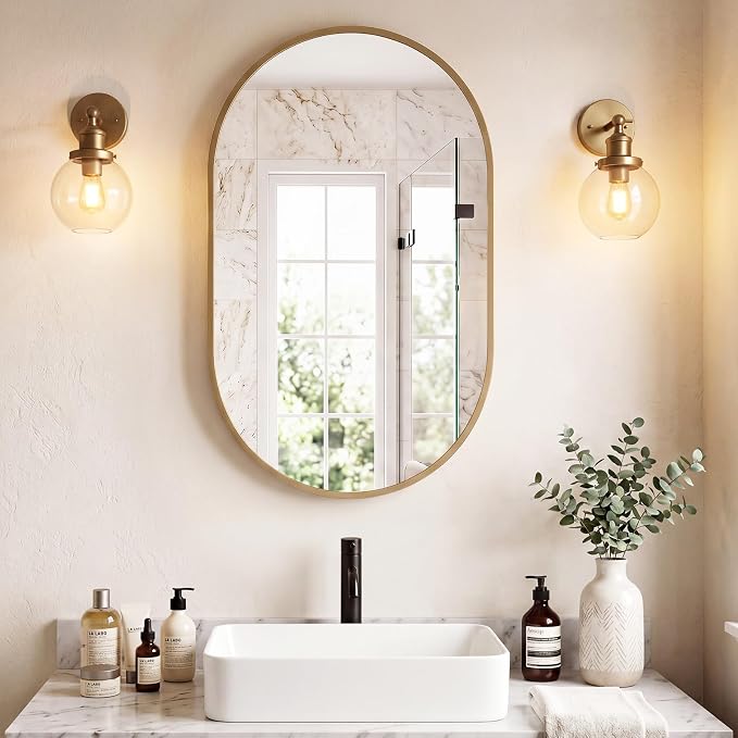 DUMOS 20" x 30" Oval Bathroom Mirror, Tempered Glass, Morden Vanity Mirror - Image 7