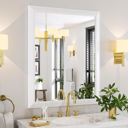 Amorho Bathroom Mirror, 40X32 Inch White Thick Metal Framed Wall Mirrors - Image 8