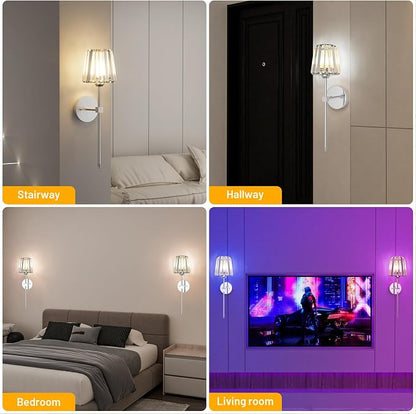 Crystal Battery Operated Wall Sconces Set of 2, Chrome Rechargeable Wireless - Image 8