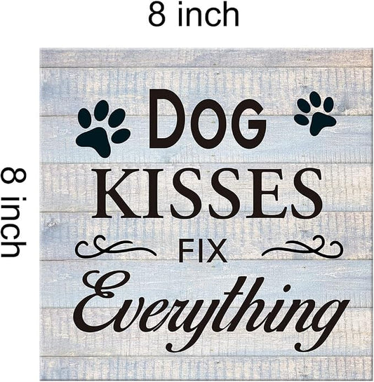Funny Farmhouse Dog Canvas Wall Art Decor Dog Kisses Fix Everything Rustic Sign - Image 2