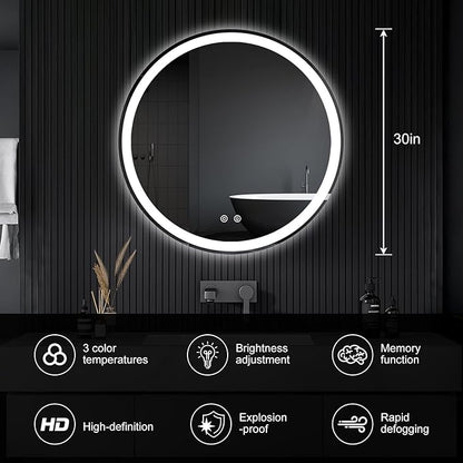 DUMOS 30 Inch Round LED Bathroom Mirror - Image 3