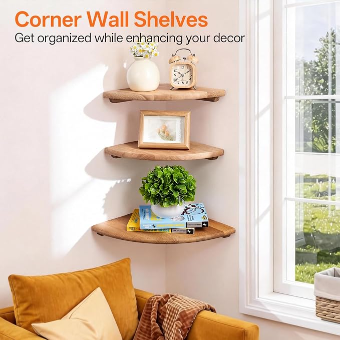 Gieanoo Corner Floating Shelf 9inch Solid Oak Wood Floating Corner Shelf - Image 7