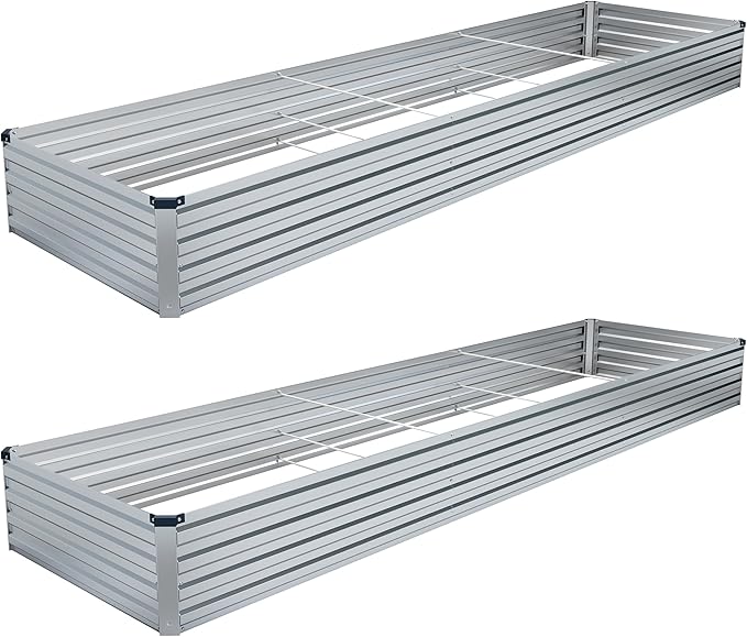 2PCS 12x4x1FT Galvanized Raised Garden Bed Kit,Vegetable Boxes-Rectangle Metal Flower Box,Large Planter Raised Beds Outdoor Garden for Planting,Fruit,Herb-Sliver