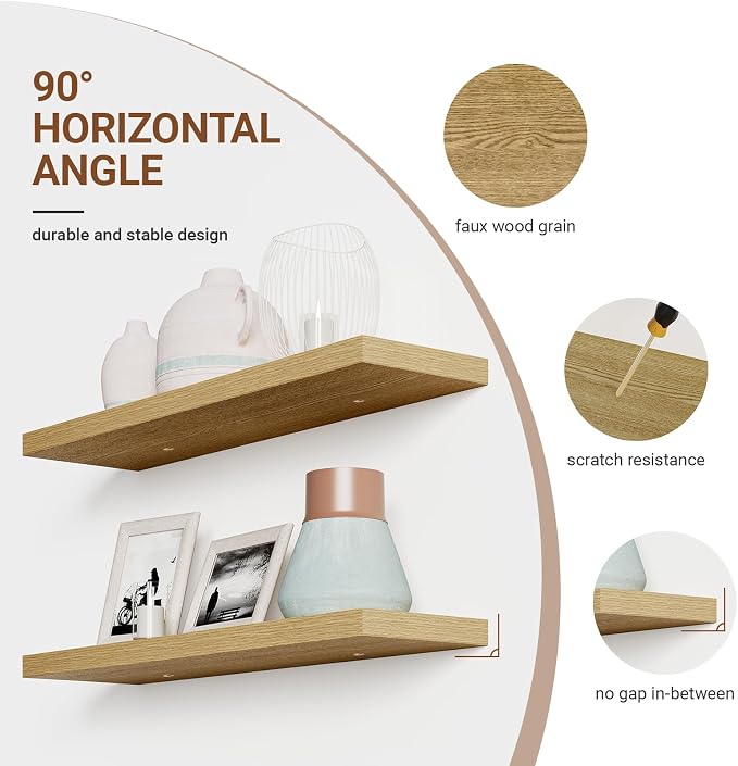 Heimlove Floating Shelves for Wall 36 Inches Long, 9.3" Deep Oak Floating Shelf - Image 5