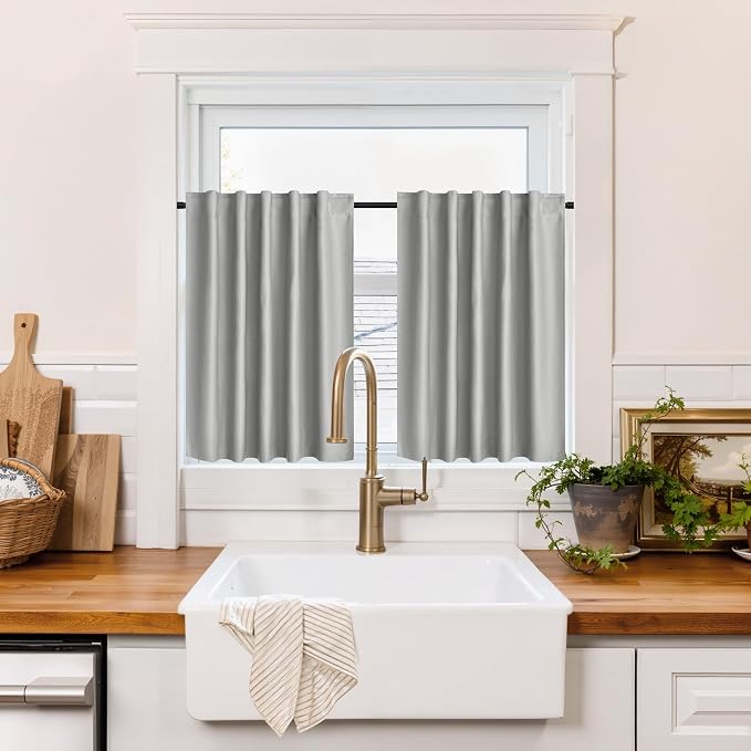 RYB HOME 100% Blackout Basement Curtains 30 inches Long, Heat & UV Blocking by RYBHOME