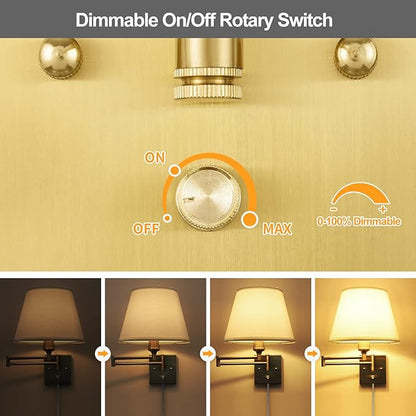 TRLIFE Wall Sconce Plug in, Brushed Brass Dimmable Wall Sconces Set of 2 Swing - Image 2