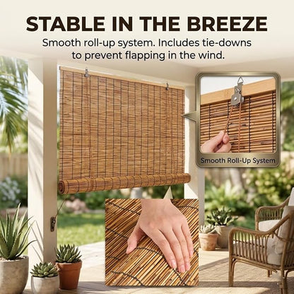 Outdoor Bamboo Roller Blinds 72 84 108 64 48 36" W, Natural Reed Patio Shades - Image 4