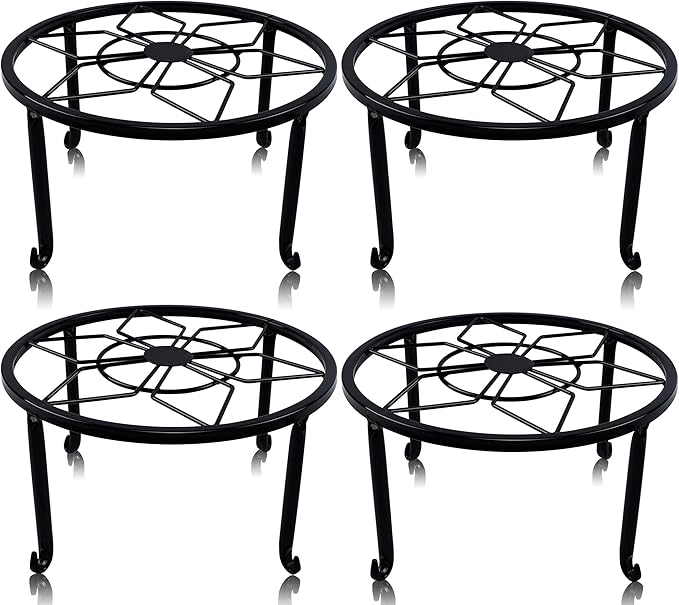 yosager 4 Pack Metal Plant Stands for Flower Pot, Heavy Duty Black Iron Potted Stand Holder, Indoor Outdoor Rustproof Metal Planter Container Round Supports Display Rack for Home & Garden Decor