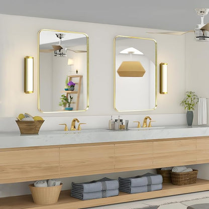 Wall Mount Mirror for Bathroom, Brushed Gold Metal Framed Rounded Corner - Image 4