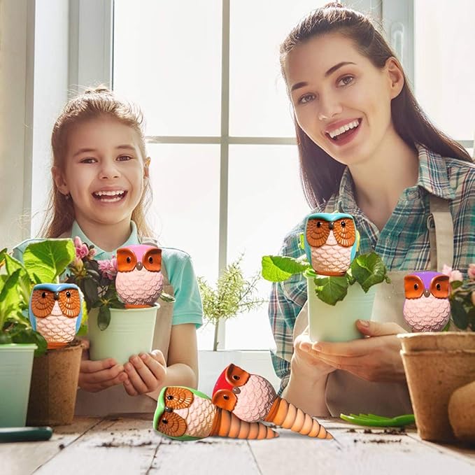 Hunthawk Plant Watering Stakes Owl, Self Watering Spikes Automatic Terracotta Spiral Devices with Irrigation Watering System for Outdoor Indoor Plants 6 Pcs