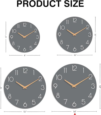 cicininc Wall Clock, 14 Inch Wooden Silent Non-Ticking, Decorative Battery - Image 3