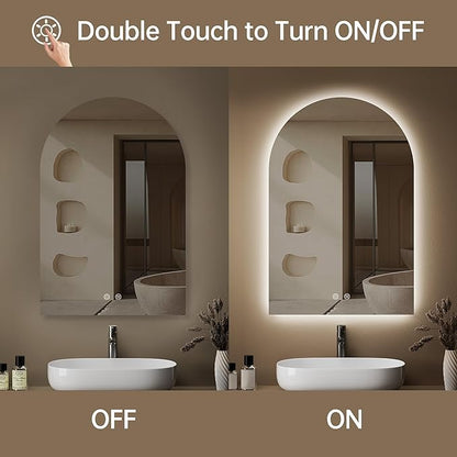 Arched Backlit Mirror Bathroom 20"x30"- Frameless LED Bathroom Mirror - Image 3