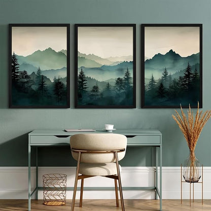 Mountain Wall Art Decor Set of 3 Sage Green Forest Canvas Wall Art Prints - Image 6