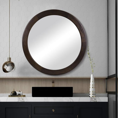 Round Mirrors 24 Inch, Wood Vanity Wall Rustic Mirror - Image 3