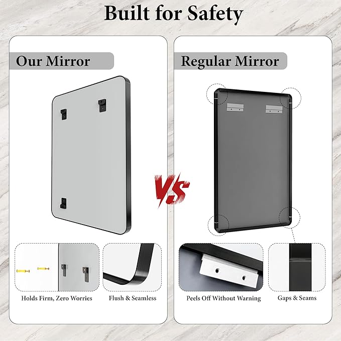 72 x 32 Inch Black Metal Framed Bathroom Mirror - Image 5